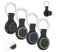 4-Pack Silicone Case for AirTag 2/1, Waterproof Air Tag Holder with Key Ring Full Coverage Protective Cover Hidden AirTags Holder for Kids Backpacks, Keys,Luggage, Pet Collars (Black/White/Blue/Green)