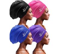 4 Pack Silicone Extra Large Swim Caps for Braids and Dreadlocks Black Women Men Long Hair Swimming Waterproof Pool (C)
