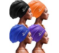 4 Pack Silicone Extra Large Swim Caps for Braids and Dreadlocks Black Women Men Long Hair Swimming Waterproof Pool