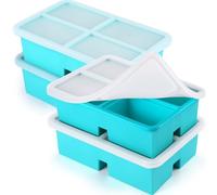 4 Pack Silicone Freezer Trays With Lid, 1 Cup Molds for Soup, Broth, Leftovers - Microwave-Safe Container, Aqua