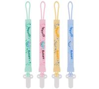 4-Pack Silicone Pacifier Clips with One-Piece Beads for Baby Boys and Girls - Flexible and Rust-Free Holders for Teething Relief and Baby Essentials, Safe for Newborns (Flat, Pink)