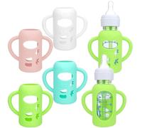 4 Pack Silicone Sleeves for Dr. Brown's Glass Bottles 4OZ - Anti Breakage Baby Bottle Holder, Compatible with Dr. Brown's Glass Bottles for Babies (4OZ with Handle)