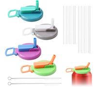 4 Pack Silicone Soda Can Lids with Straw Leak-Proof Spill-Resistant Fizzy Drink Can Lid Reusable Standard Tins Top with Buckle & Brush for 330-500ML 2.13in Canned Beverage/Beer/Juice/Seltzer