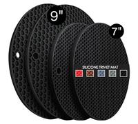 4 Pack Silicone Trivet Mats, 7 Inch & 9 Inch Flexible Heat Resistant Silicone Hot Pads Pot Holders for Kitchen Counter, Round Trivets for Hot Dishes - Potholders Jar Opener(Black)