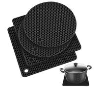4 Pack Silicone Trivet Mats, Extra Thick Heat Resistant Multi-purpose None slip Silicone Trivet Mat, 18 cm Hot Pot Pads Oven Mitt for Kitchen Cooking Dining Microwave, Square and Round(4 Pack Black)