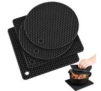 4 Pack Silicone Trivet Mats, Extra Thick Heat Resistant Multi-purpose None slip Silicone Trivet Mat, 18cm Hot Pot Pads Oven Mitt for Kitchen Cooking Dining Microwave, Square and Round, Black