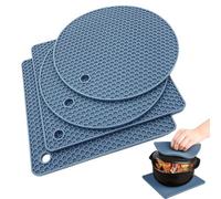 4 Pack Silicone Trivet Mats, Extra Thick Heat Resistant Multi-purpose None slip Silicone Trivet Mat, 18 cm Hot Pot Pads Oven Mitt for Kitchen Cooking Dining Microwave, Square and Round(4 Pack Blue)