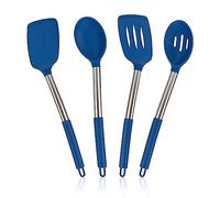 4 Pack Silicone Utensils Set, Non Stick Solid Spatulas, Heat Resistant Blue Slotted Spoons with Stainless Steel Handle, BPA Free Cooking Turner for Stir-Fry, Frying, Mixing, Serving,Draining,Turning