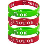 4 Pack Silicone Wristbands Reversible OK Not OK Emotion Bracelet | Double-Sided Rubber Wristbands for Non-Verbal Communication | Autism Sensory Support Bracelet for Kids Adults | Mental Health Gift
