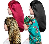 4 Pack Silky Sleep Bonnet for Curly Hair, Large Hair Bonnets for Hair Care, Satin Sleeping Cap Night Cap for Women