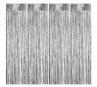 4 Pack Silver Metallic Tinsel Curtains, 3.3ft x 9ft, Foil Fringe Party Decorations for Birthday, Prom, Wedding, Christmas