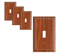 4-Pack Single Toggle Light Switch Cover Plate, Durable Natural Bamboo Fiber Decorative Switch Plate Covers, Wood Grain 1 Gang Wall Plate, Corrosion Resistant