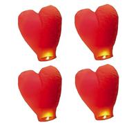 4 Pack Sky Chinese Lanterns, Red Heart Shape Chinese Sky Lanterns, Fireproof Paper Lantern, Lantern to Release in Memory for Birthday Wedding New Year and All Celebrations