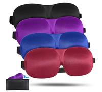 4 Pack Sleep Mask for Women and Men Adjustable Blackout 3D Eye Masks for Sleep, Blindfold with Storage Bag and Earplug for Travel Nap and Night.