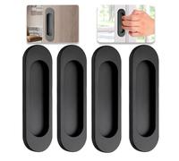 4 Pack Sliding Door Handle 3.93" Self-Stick Oval Sliding Door Pulls, Matte Black Stainless Steel Cabinet Drawer Knob for Kitchen Cupboard Wardrobe Dresser Barn Door Closet