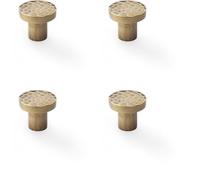 4 Pack - Slim Hammered Door Knob - Antique Brass 30mm Round Cupboard Cabinet Pull Handle