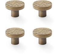 4 Pack - Slim Hammered Door Knob - Antique Brass 38mm Round Cupboard Cabinet Pull Handle