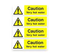 4 Pack - Small 10cm X 3cm Caution Very HOT Water Self Adhesive Stickers - Danger Boiling W47R Warning Sign Kitchen Resturant