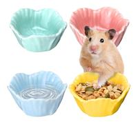 4 Pack Small Ceramic Pet Hamster Bowl, 2.68 x 2.68 x 1.38 Inch Flower Shaped Small Water and Food Bowl Feeder Dish for Guinea Pig Parrots Gerbil Rat Mice Rabbit Chinchilla, Easy to Clean Anti Flipping