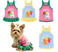 4 Pack Small Dog Clothes Set Include 2 Pcs Pet Dress with Ruffle and 2 Pcs Adorable Dog T Shirt Puppy Outfits Doggy Summer Shirts Pet Clothes for Yorkie Chihuahua Maltese (XL(11-14lbs))