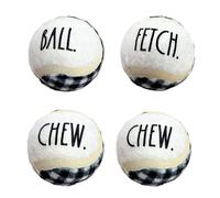 4-Pack Small Dog Squeaker Balls - Premium Non-Toxic Rubber Pet Toys in Buffalo Plaid - Soft & Durable for Fetch and Chew