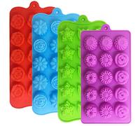 4 Pack Small Flower Shape Silicone Moulds,YuCool Silicone Moulds for Wax Melts, Non-Stick Food Grade Silicone Mould for Chocolate Soap Ice Cube Tray Jelly Melts Gummy DIY