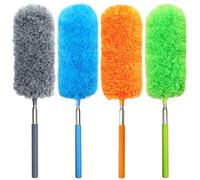 4 Pack Small Microfiber Feather Duster, with 13" to 30" Extendable Pole, Bendable Head, Cleaning Tool for Cleaning Office, Car, Computer, Furniture, Sofa (Orange/Blue/Green/Gray)