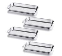 4 Pack Small Surgical Tray, 201 Stainless Steel Tray with Seamless Trays and Moderate Edge Height for Lab Dental Tattoo Piercing Instruments Organizer