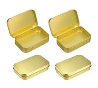 4 Pack Small Tins With Lids, Small Metal Tin, Golden Trinket Box, Portable Mini Metal Tinwith Lids, Rectangular Hinged Tin Box Storage Containers For DIY Use, Home Organizer (9.5x6x2cm)