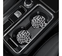 4 Pack Snow Leopard Print Car Coasters, 2.75inch Neoprene Cup Pad Mat for Cup Holders