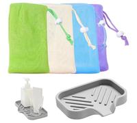 4 Pack Soap Bags with a Soap-Dish Handmade Bubble Mesh Soap-Sleeves with Drawstring Body Facial Cleaning Tool for Bath & Shower, Soap-Dish Holder - Organizer for Bar Soap Storage, Keeps Bathroom Count