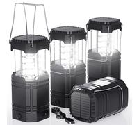 4 Pack Solar Camping Lantern with 1600mAh Rechargeable Battery, 30-Hour Runtime, 360° LED Tent Light & Super Bright Flashlight, Compact & Portable for Hiking, Emergency, Outdoor