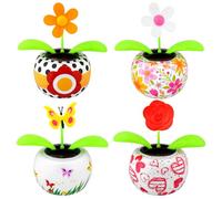4 Pack Solar Dancing Butterfly Toy Solar Powered Dancing Sun Flower in Colorful Pots Swinging Rose Flip Flap Animated Bobblehead Dancer Window Sun Catcher Car Dashboard Decor