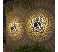 4 Pack Solar Fence Lights Metal Solar Powered Outdoor Wall Deck Step Lights Zen Theme Waterproof Fence Light for Garden Post Patio Backyard Yard Decor, Gardening Gifts for Women Mom Grandma