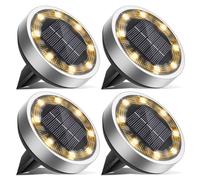 4 Pack Solar Lights Outdoor Garden, Super Bright Led Solar Ground Lights, IP65 Waterproof Disk Light, Flat Pathway Lighting for Garden Lawn Patio Deck Walkway Landscape-Warm White