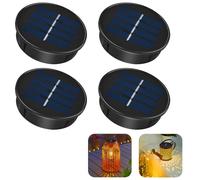 4 Pack Solar Lights Replacement Top, 8cm Diameter Black LED Solar Panel Replacement Top for Outdoor Lanterns,Iron Construction, Warm Bulb Lid, Replacement Panel for Hanging Garden Lights, Warm White