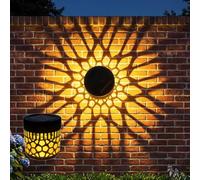 4 Pack Solar Mandala Wall Lights, Ip65 Waterproof Seven-Color Changing Decorative Solar Mandala Projection Lamp, Outdoor Waterproof Metal Fence Light for Yard Garden (1, Yellow - Circular)