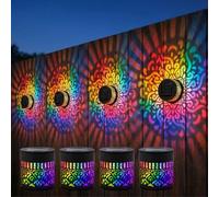 4 Pack Solar Mandala Wall Lights, Seven-Color Changing Outdoor Decorative Projection Lamp, Waterproof Metal Wall Fence Light for Garden Backyard Yard Patio Ambient Decor