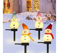 4-Pack Solar-Powered Snowman Lights, Waterproof Christmas Garden Stake Decor, Led Pathway Lights For Holiday Yard Decoration