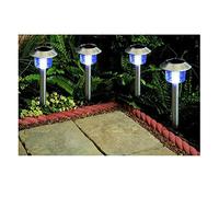 4 Pack Solar Powered Stainless Steel Garden Lights - Silver
