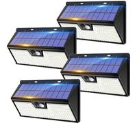 4 Pack Solar Security Lights Outdoor Motion Sensor, 318LED Super Bright Led Solar Powered Light with 3 Lighting Modes, IP65 Waterproof Wireless Pir Wall Lights for Outside Garden Fence Yard Path