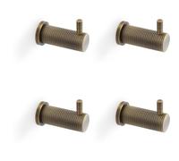 4 Pack - Solid Brass Knurled Single Robe Coat Hook - Wall Mounted Holder - Antique Brass