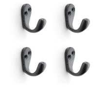 4 Pack - Solid Brass Victorian Single Robe Coat Hook - Wall Mounted Holder Matt Black