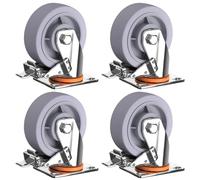 4 Pack Solid Rubber Industrial Castors, Heavy Duty Swivel Caster Wheels, Castors with Brake, 100mm, 125mm, 150mm, 200mm, with Load Capacity 450kg Each