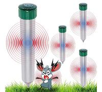 4 Pack Sonic Mole Chaser - Battery Operated Pest Repeller Stake, Scares Away Moles, Voles, Gophers and Rats by Reusable Revolution (Metal & Green)