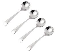 4 Pack Soup Spoons Stainless Steel Round Large Head Bowl Heavy Duty Thick Silver Food Spoons