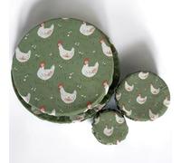 (4-Pack) Sourdough Reuseable Jar & Bowl Covers | Cute Baking Gift | 100% Cotton | Washable | Bread Proofing | Kitchen Food Storage Gifting | Starter Cover Lid Kit (Chickens)