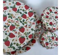 (4-Pack) Sourdough Reuseable Jar & Bowl Covers | Cute Baking Gift | 100% Cotton | Washable | Bread Proofing | Kitchen Food Storage Gifting | Starter Cover Lid Kit (Strawberry)