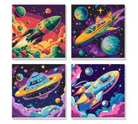 4 Pack Space Rocket, Spaceship Paint by Numbers for Kids Beginner with Frame, Planets and Stars, Painting by Numbers Kit for Adults on Canvas, Acrylic Pigment Arts and Crafts for Home Decor, 8x8 Inch