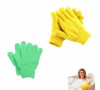 4-Pack SpaGlow Exfoliating Bath Gloves - Body & Face Scrub for Smooth Skin, Prevent Acne, Unclog Pores. Deep Cleansing and Massage Spa Gift Set for Women/Men, Yellow and green